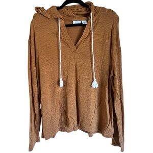 Sigrid Olsen 100% Linen Hooded Long Sleeve Brown Top Womens L Lightweight Hoodie